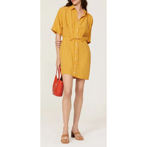 Thakoon Collective Yellow Tie Waist Mini Shirt Dress